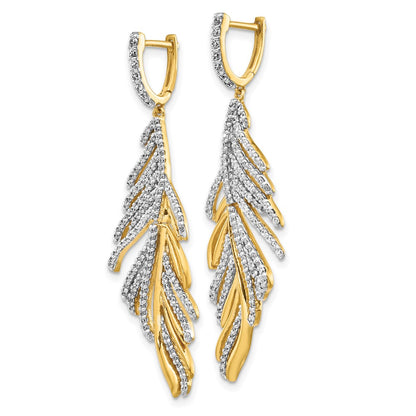 Solid 14k Yellow Gold Simulated CZ Fancy Feather Earrings