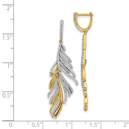 Solid 14k Yellow Gold Simulated CZ Fancy Feather Earrings