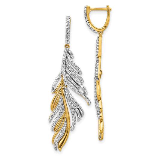 14k Yellow Gold Real Diamond Fancy Feather Earrings EM3912-085-YA