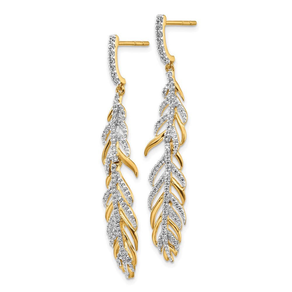 Solid 14k Yellow Gold Simulated CZ Fancy Feather Earrings