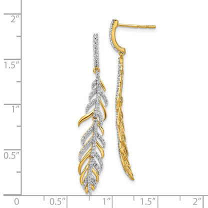 Solid 14k Yellow Gold Simulated CZ Fancy Feather Earrings