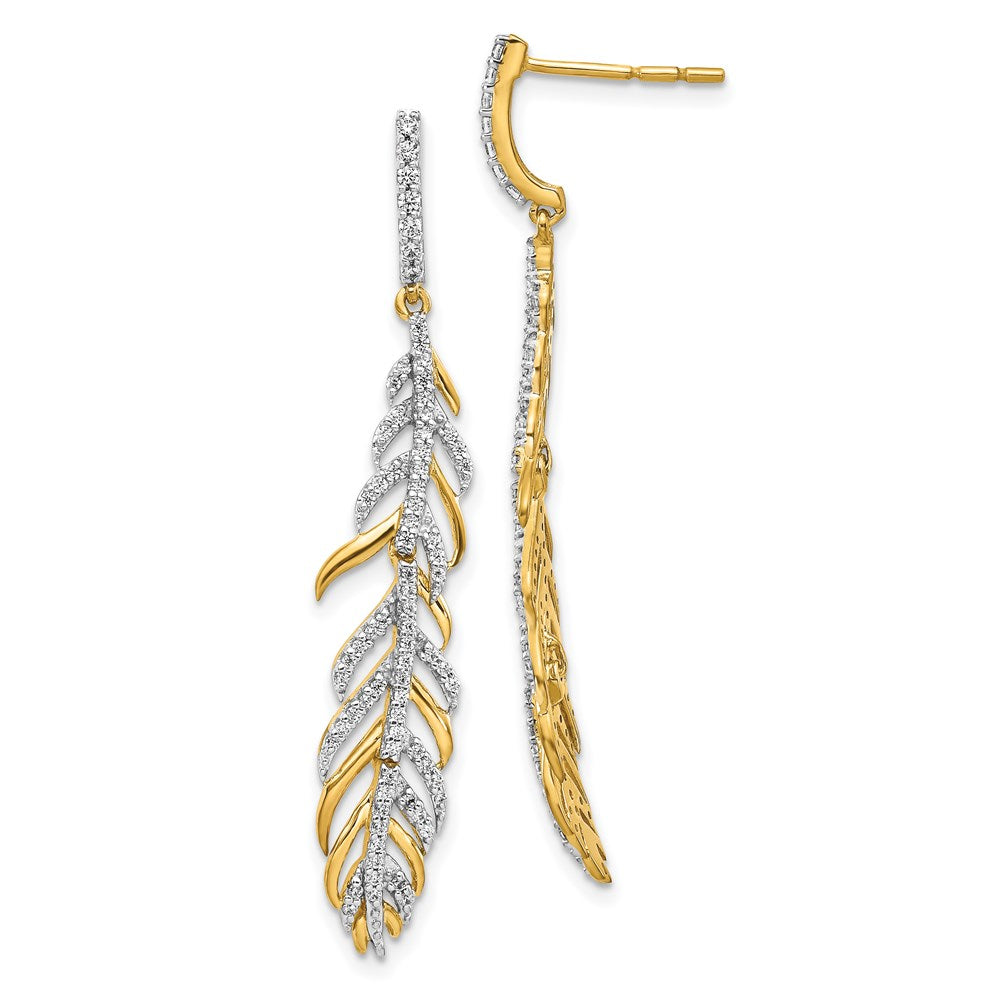 14k Yellow Gold Real Diamond Fancy Feather Earrings EM3913-050-YA