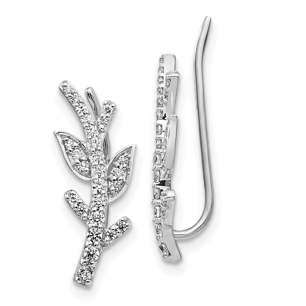 14k White Gold Real Diamond Leaf & Branch Earrings EM3916-033-WA