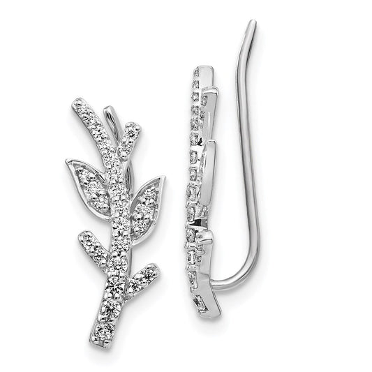 14k White Gold Real Diamond Leaf & Branch Earrings EM3916-033-WA