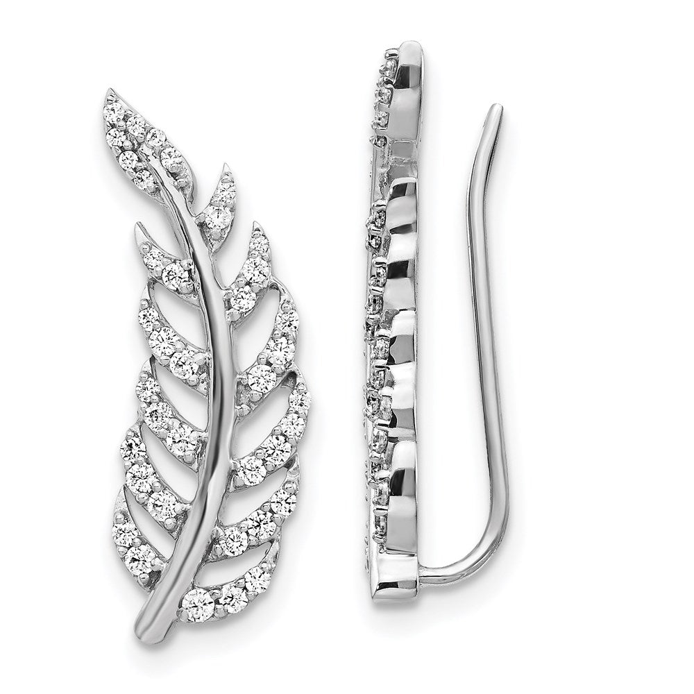 14k White Gold Real Diamond Leaf Earrings EM3917-050-WA