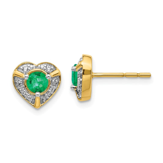 Solid 14k Yellow Gold Simulated CZ and Emerald Fancy Heart Earrings
