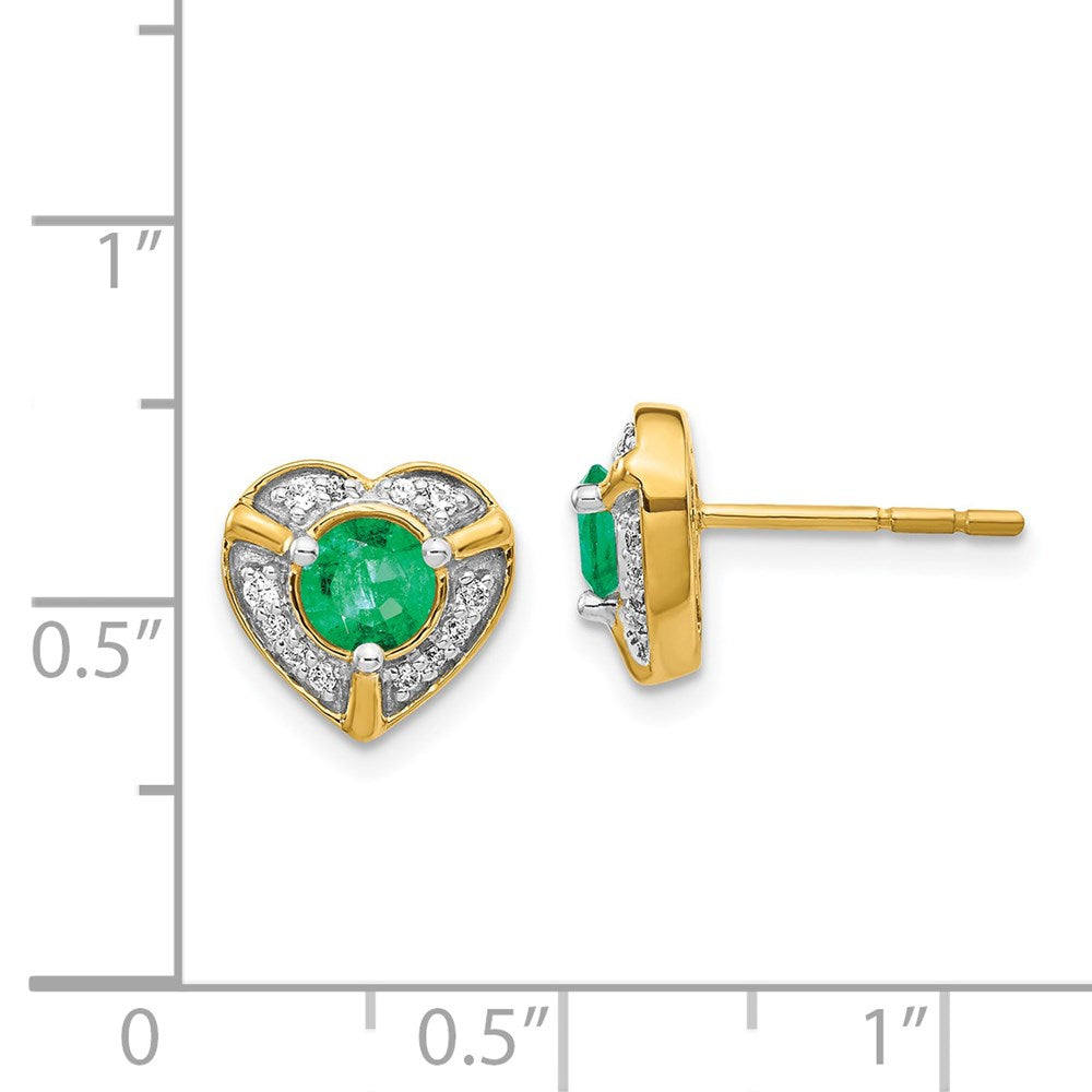 Solid 14k Yellow Gold Simulated CZ and Emerald Fancy Heart Earrings