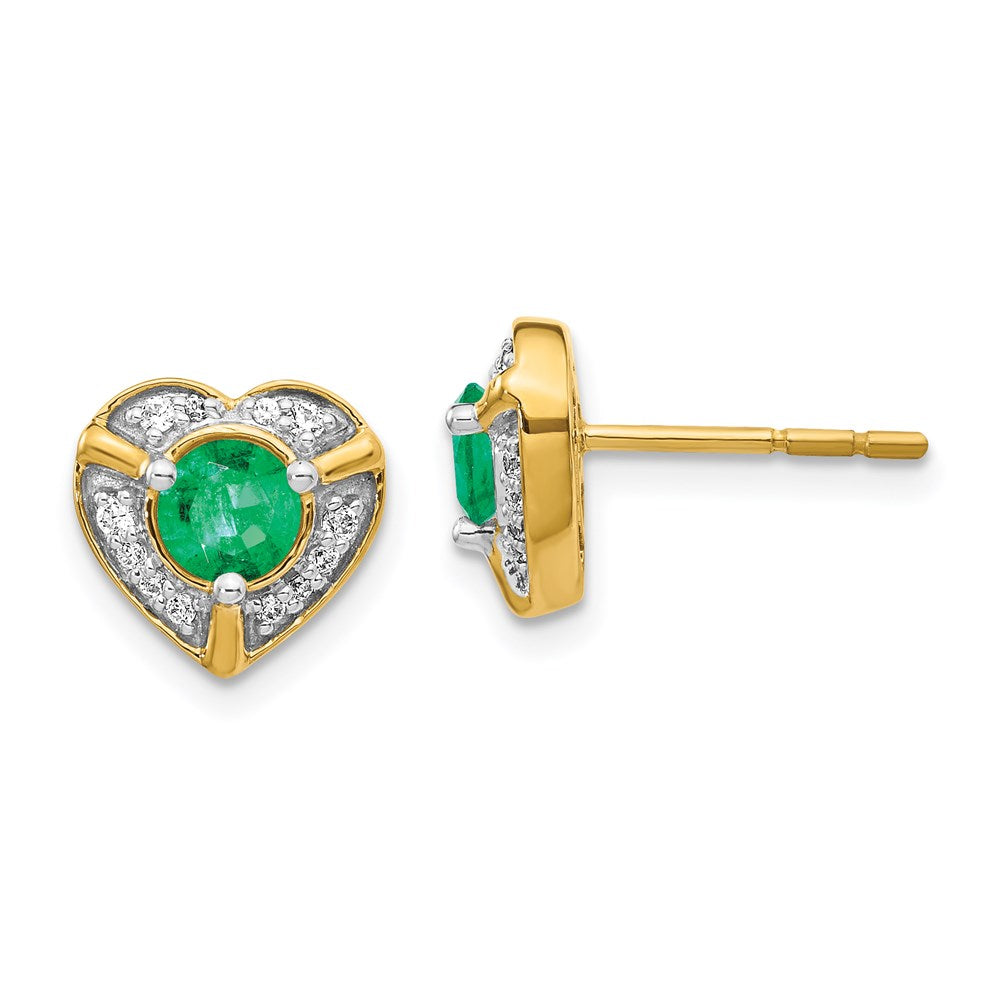 14k Yellow Gold Real Diamond and Emerald Fancy Heart Earrings EM3921-EM-014-YA