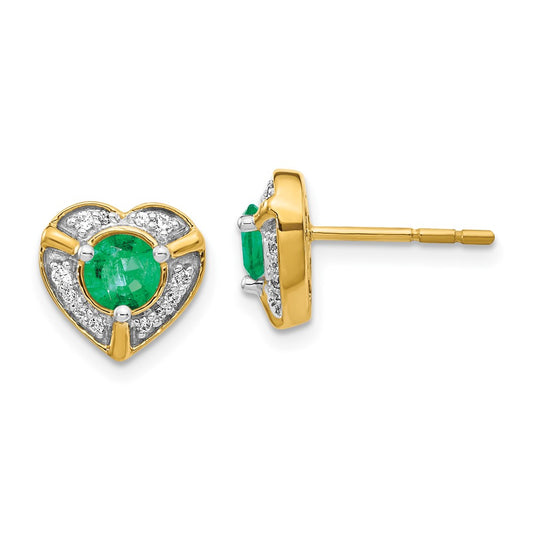 Solid 14k Yellow Gold Simulated CZ and Emerald Fancy Heart Earrings