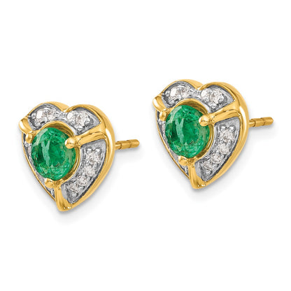 Solid 14k Yellow Gold Simulated CZ and Emerald Fancy Heart Earrings
