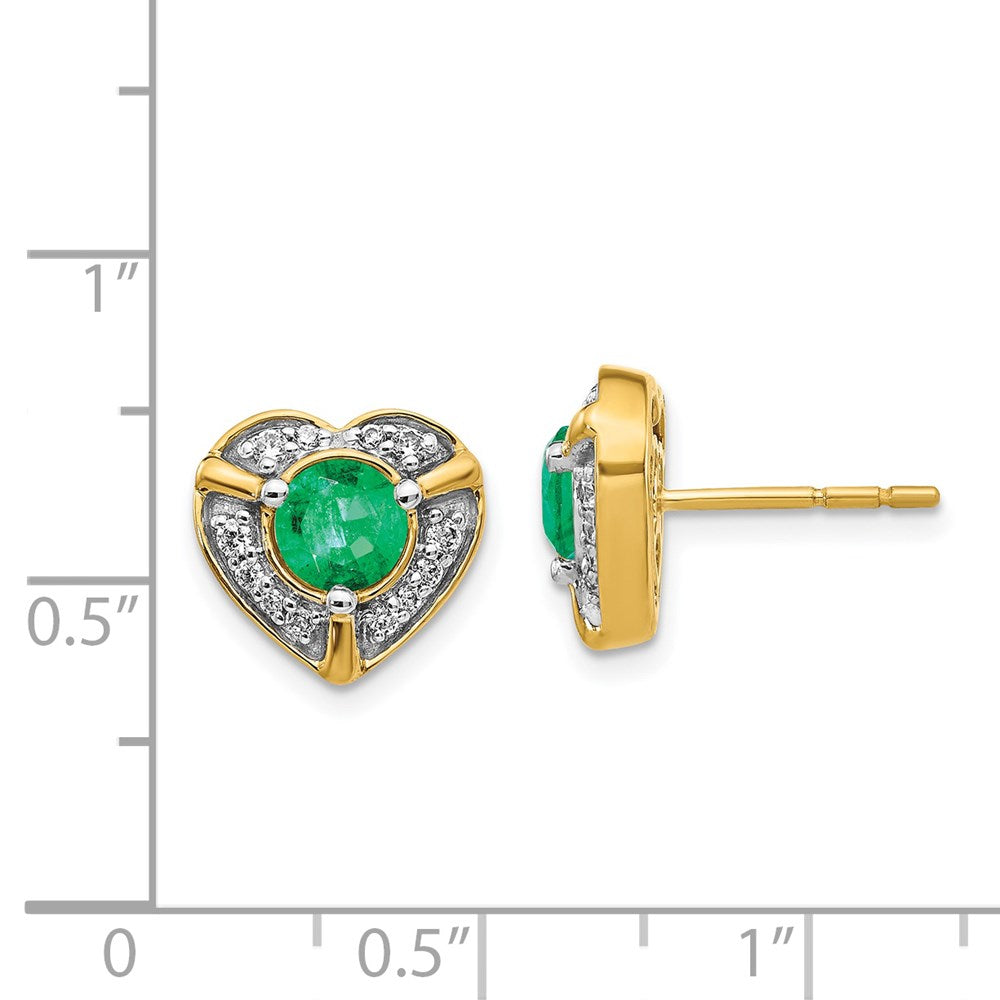 Solid 14k Yellow Gold Simulated CZ and Emerald Fancy Heart Earrings