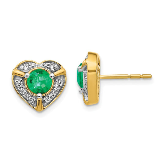 Solid 14k Yellow Gold Simulated CZ and Emerald Fancy Heart Earrings