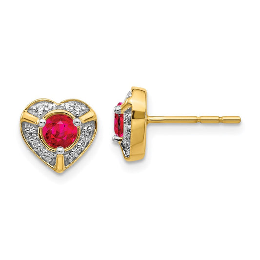 14k Yellow Gold Real Diamond and Ruby Fancy Heart Earrings EM3921-RU-011-YA