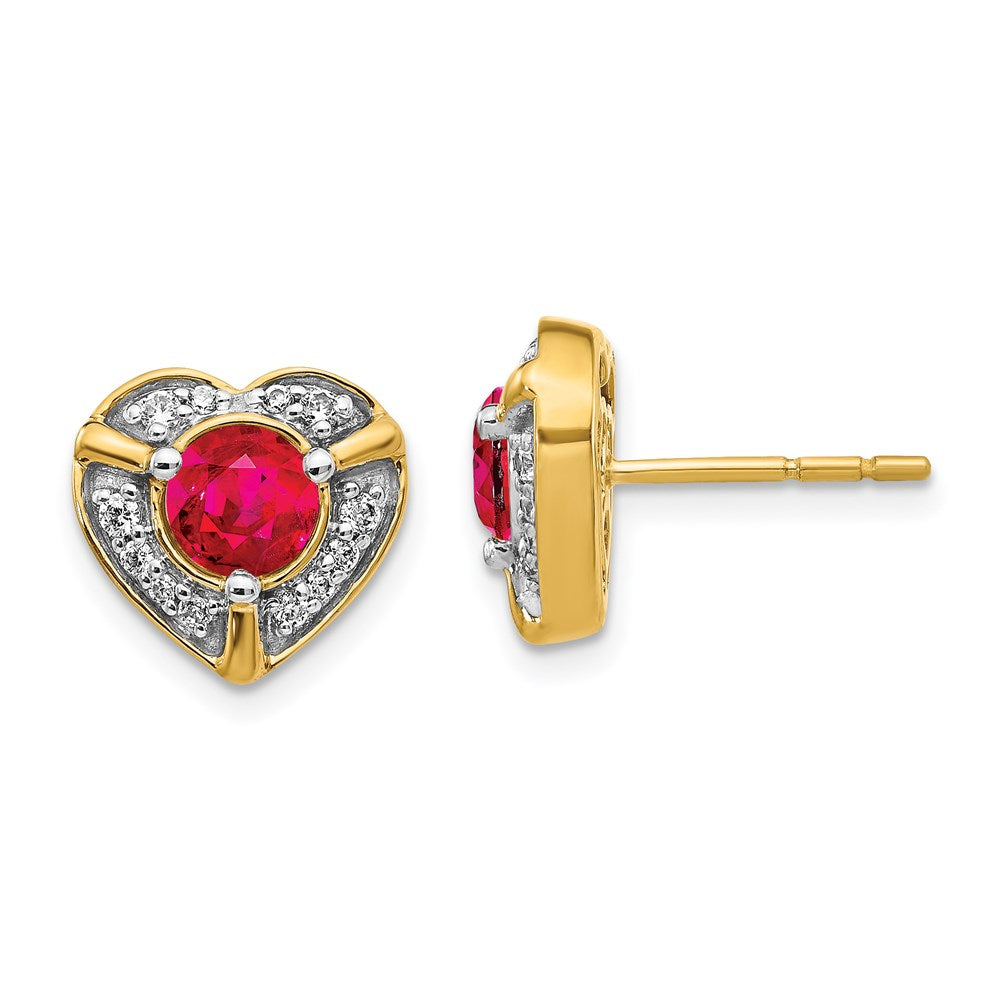 14k Yellow Gold Real Diamond and Ruby Fancy Heart Earrings EM3921-RU-021-YA