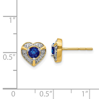 Solid 14k Yellow Gold Simulated CZ and Sapphire Fancy Heart Earrings
