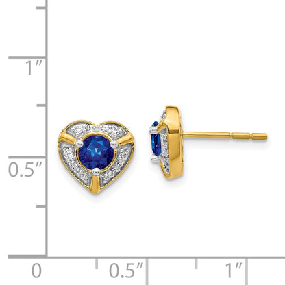 Solid 14k Yellow Gold Simulated CZ and Sapphire Fancy Heart Earrings