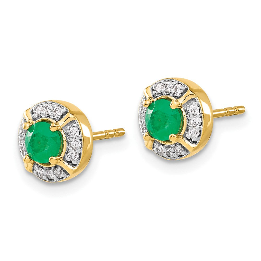 Solid 14k Yellow Gold Simulated CZ and Emerald Fancy Halo Earrings
