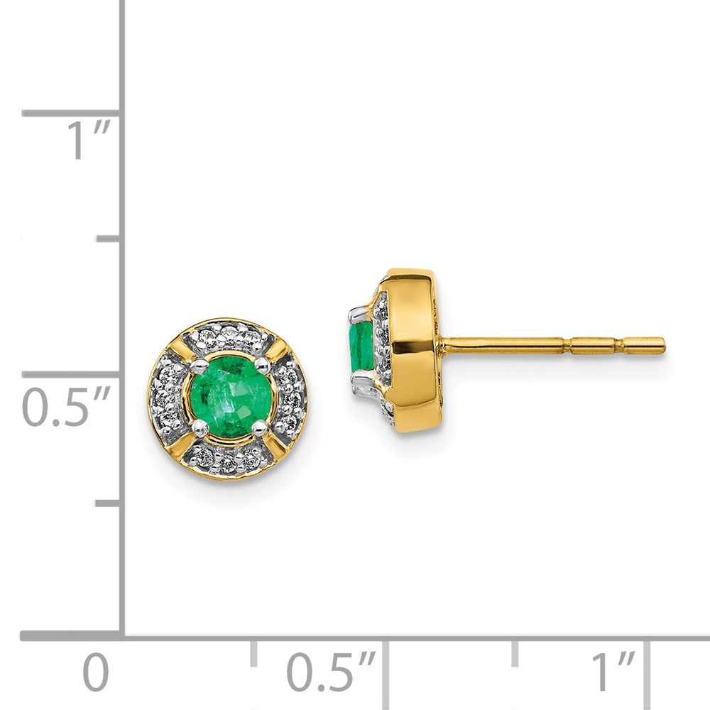 Solid 14k Yellow Gold Simulated CZ and Emerald Fancy Halo Earrings