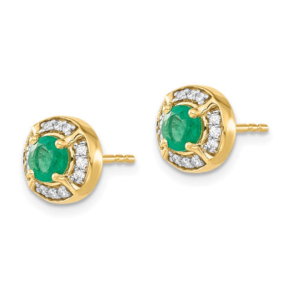 Solid 14k Yellow Gold Simulated CZ and Emerald Fancy Halo Earrings
