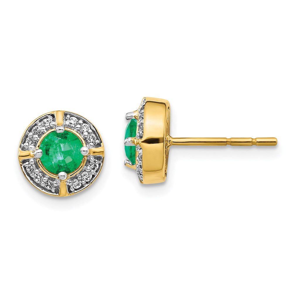 14k Yellow Gold Real Diamond and Emerald Fancy Halo Earrings EM3922-EM-015-YA