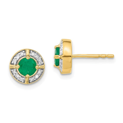 Solid 14k Yellow Gold Simulated CZ and Emerald Fancy Halo Earrings