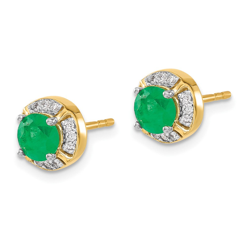 Solid 14k Yellow Gold Simulated CZ and Emerald Fancy Halo Earrings