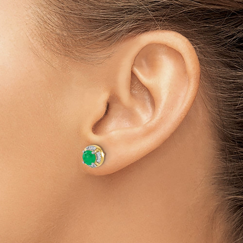 Solid 14k Yellow Gold Simulated CZ and Emerald Fancy Halo Earrings