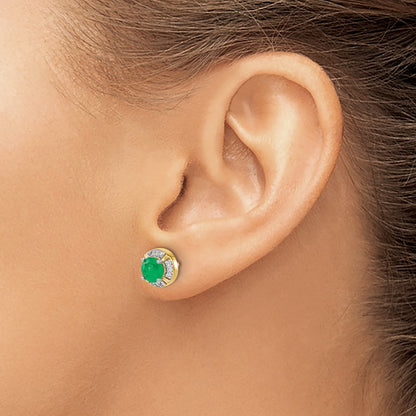 Solid 14k Yellow Gold Simulated CZ and Emerald Fancy Halo Earrings