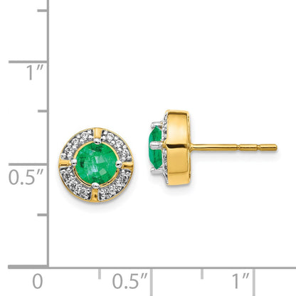 Solid 14k Yellow Gold Simulated CZ and Emerald Fancy Halo Earrings