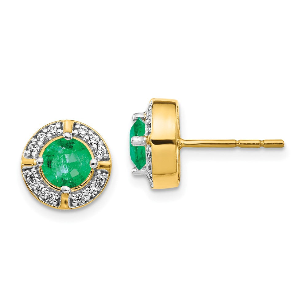 Solid 14k Yellow Gold Simulated CZ and Emerald Fancy Halo Earrings
