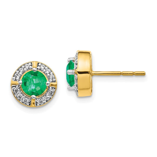 Solid 14k Yellow Gold Simulated CZ and Emerald Fancy Halo Earrings