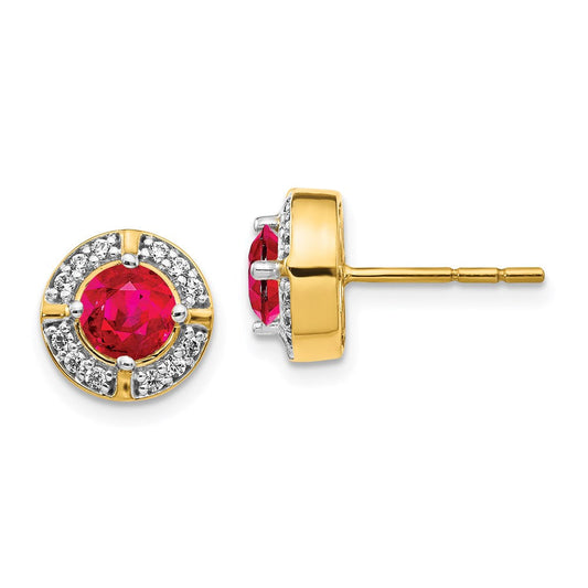 14k Yellow Gold Real Diamond and Ruby Fancy Halo Earrings EM3922-RU-019-YA