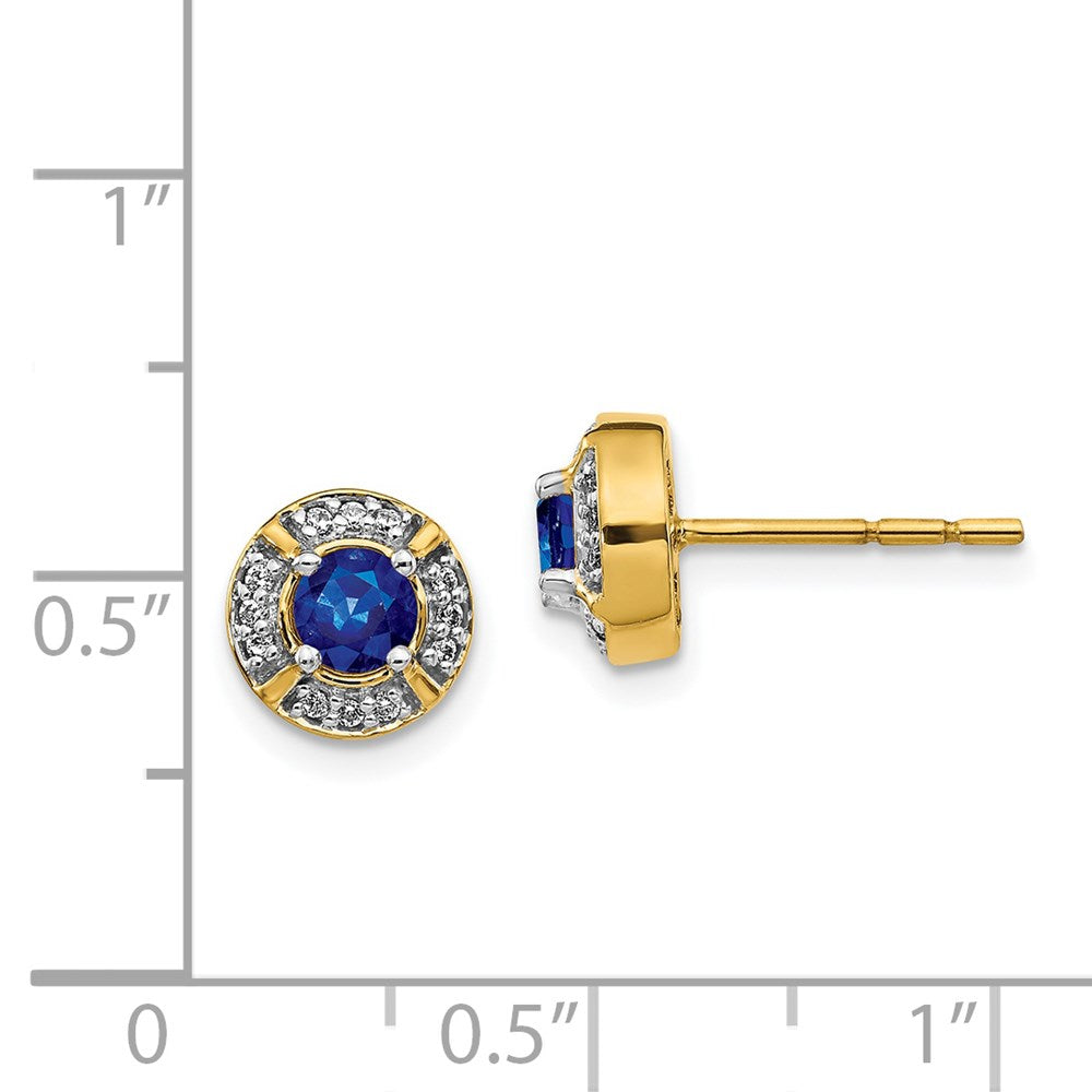 Solid 14k Yellow Gold Simulated CZ and Sapphire Fancy Halo Earrings