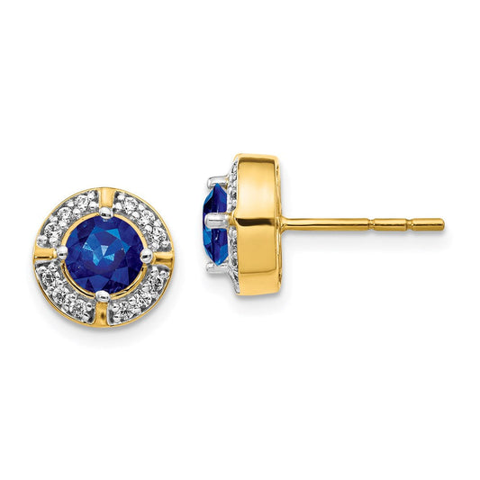 14k Yellow Gold Real Diamond and Sapphire Fancy Halo Earrings EM3922-SA-019-YA