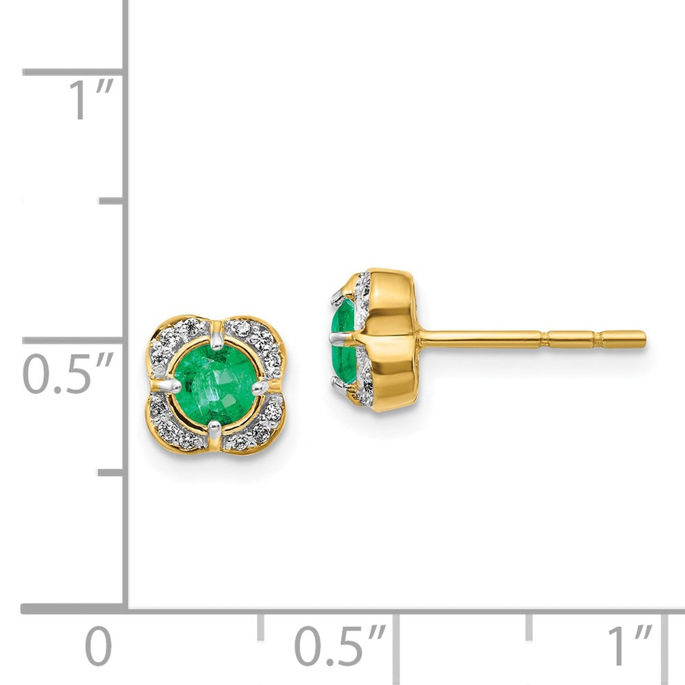 Solid 14k Yellow Gold Simulated CZ and Emerald Fancy Earrings
