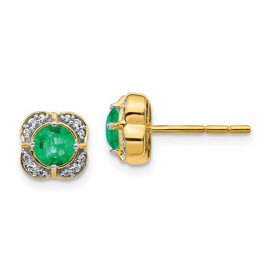 14k Yellow Gold Real Diamond and Emerald Fancy Earrings EM3923-EM-010-YA