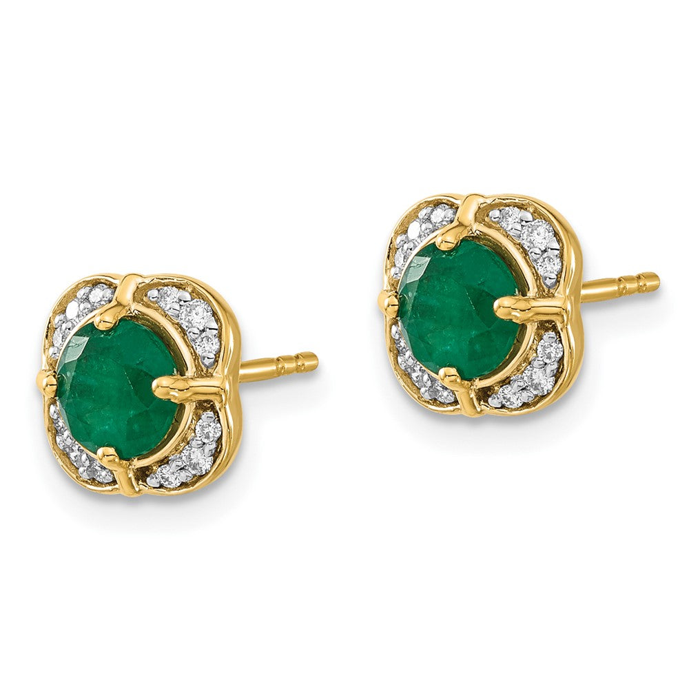 Solid 14k Yellow Gold Simulated CZ and Emerald Fancy Earrings