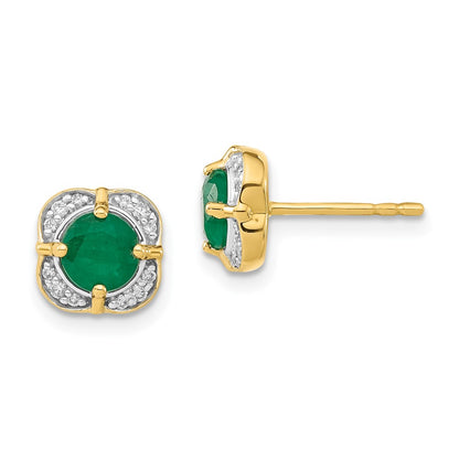 Solid 14k Yellow Gold Simulated CZ and Emerald Fancy Earrings