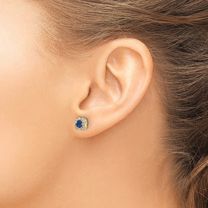 Solid 14k Yellow Gold Simulated CZ and Sapphire Fancy Earrings