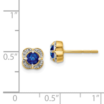Solid 14k Yellow Gold Simulated CZ and Sapphire Fancy Earrings