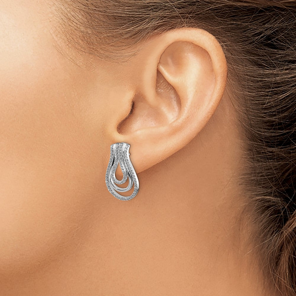 Solid 14k White Gold Simulated CZ Fancy Earrings