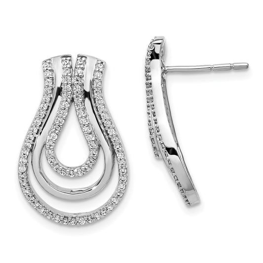 Solid 14k White Gold Simulated CZ Fancy Earrings