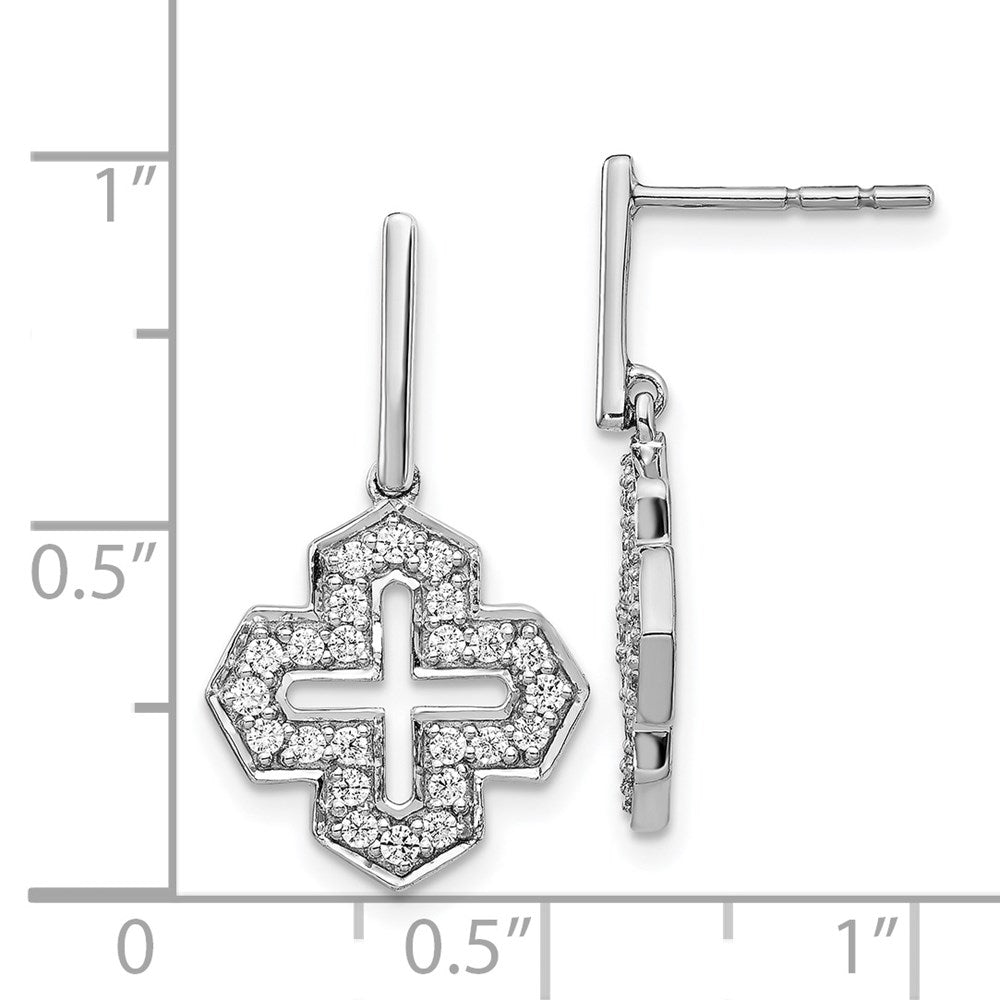 Solid 14k White Gold Simulated CZ Fancy Dangle Earrings