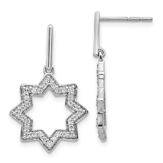 14k White Gold Real Diamond Fancy Dangle Star Earrings EM3935-050-WA