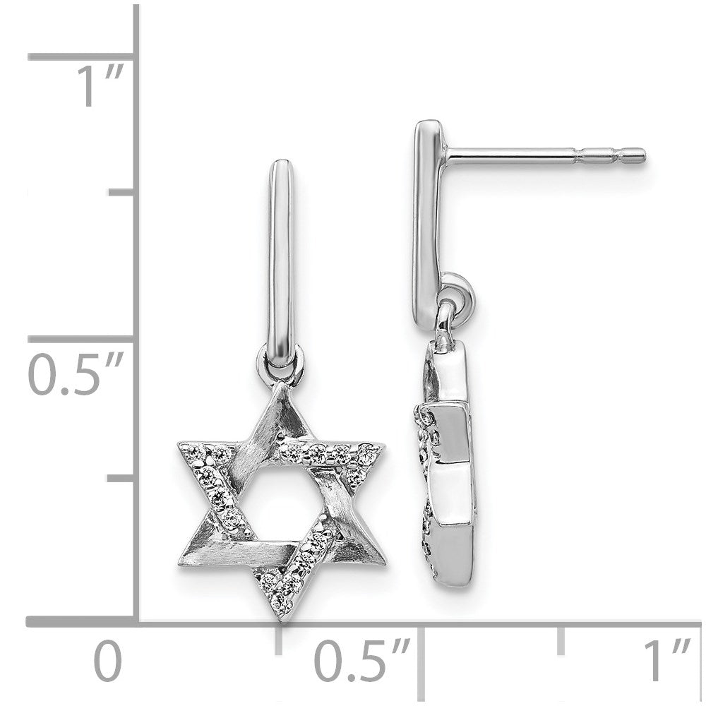 Solid 14k White Gold Simulated CZ Star of David Dangle Earrings