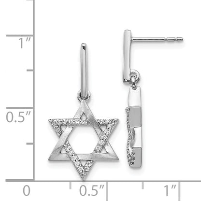 Solid 14k White Gold Simulated CZ Star of David Dangle Earrings