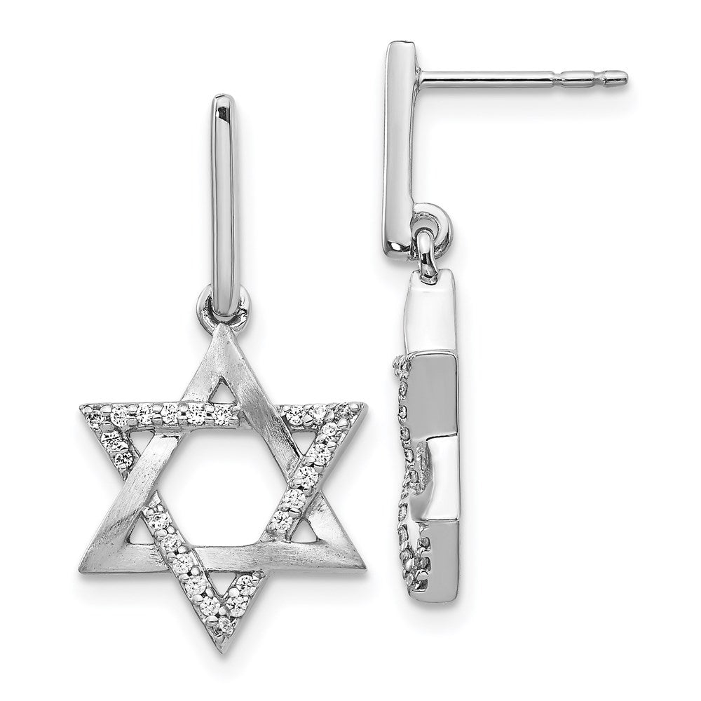 14k White Gold Real Diamond Star of David Dangle Earrings EM3937-020-WA