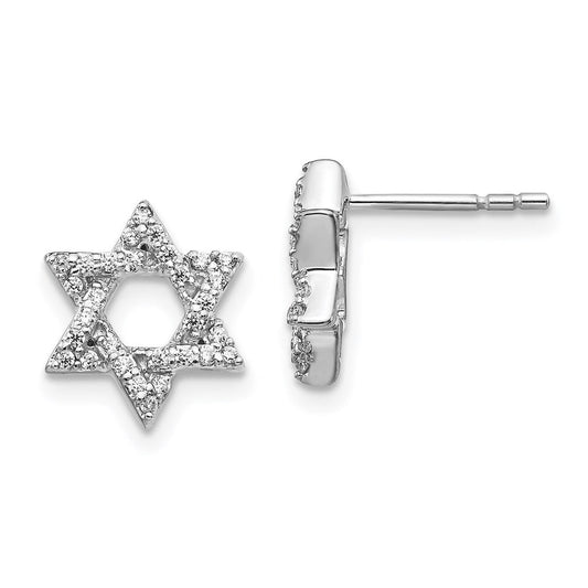 14k White Gold Real Diamond Star of David Earrings EM3939-025-WA