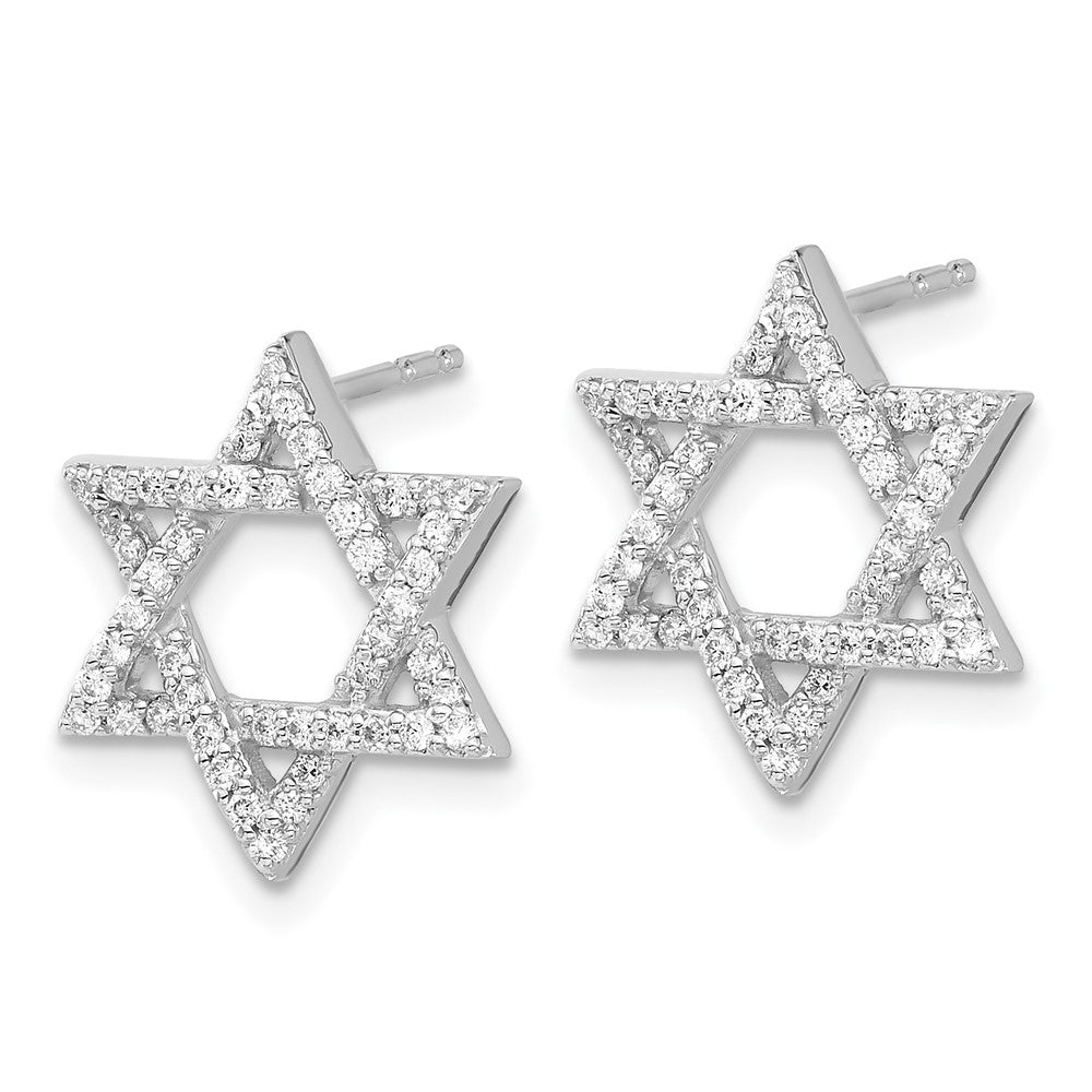 Solid 14k White Gold Simulated CZ Star of David Earrings