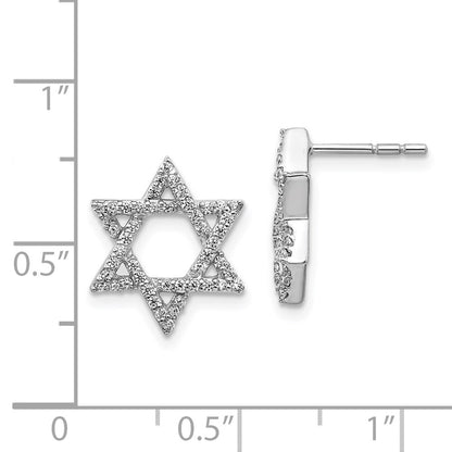 Solid 14k White Gold Simulated CZ Star of David Earrings